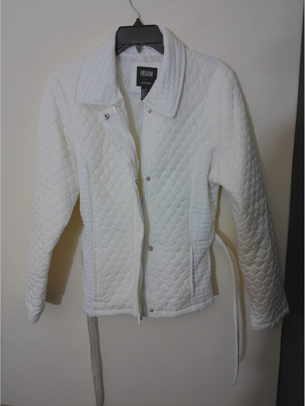 Helium Womens Quilted Belted Jacket Coat Size L White Full Zip Y2K Inspired